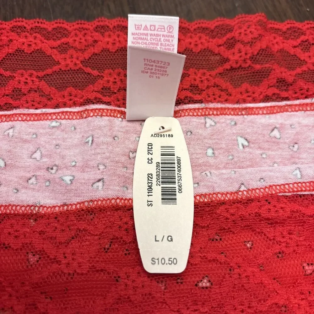VTG. NEW w/ tag LG. Victoria's Secret Low Rise Hiphugger Red Hearts Lace Band